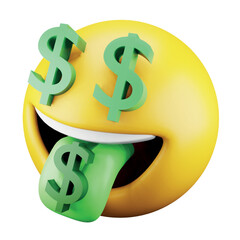 Dollar emoji face 3d rendering isometric icon.