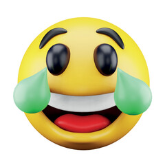 Laughing emoji face 3d rendering isometric icon.