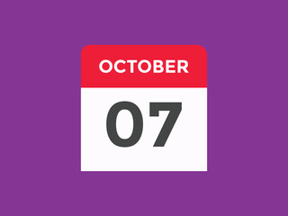 october 7 Calendar icon Design. Calendar Date 7th october. Calendar template 
