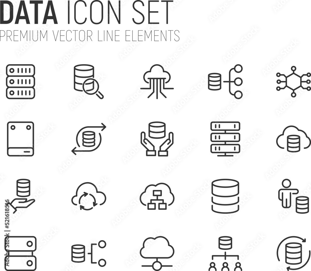 Sticker simple line set of data icons.