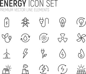 Simple line set of energy icons.