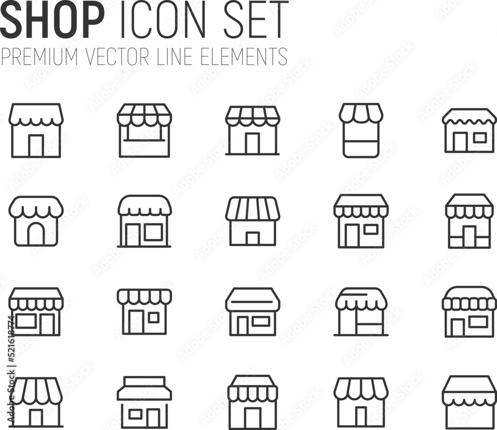 Wall mural simple line set of shop icons.