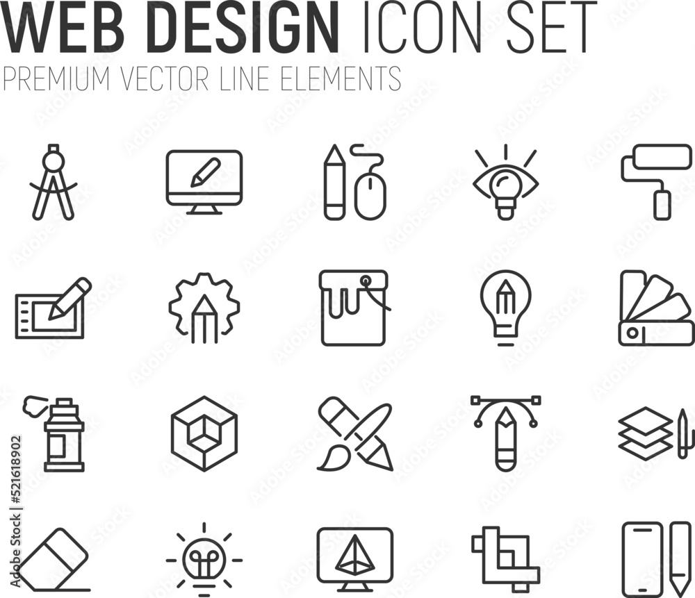 Poster simple line set of web design icons.