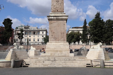 Fototapeta na wymiar Piazza del Popolo Square View with Fountain of the Lions Close Up in Rome, Italy