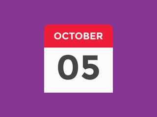 october 5 calendar reminder. 5th october daily calendar icon template. Vector illustration 
