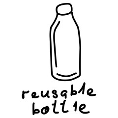 Reusable bottle illustration, with inscription, Hand-drawn doodles illustration.
Line art