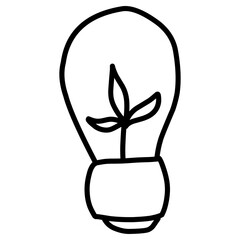 Bulb with a plant inside. Hand-drawn doodles illustration.
Line art