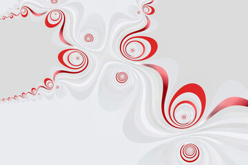 complex fluid flow design in grey and red on a white background