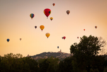 hot air balloons in the Umbrian skies