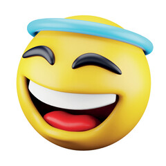 Halo emoji face 3d rendering isometric icon.