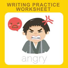 Writing practice worksheet. Educational about feelings. Printable worksheet. Vector illustration.