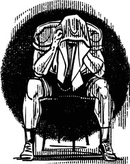 the vector illustration of the american footballer sited and have a rest.