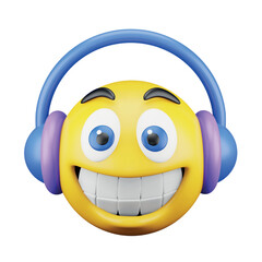 Listening music emoji face 3d rendering isometric icon.
