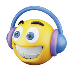 Listening music emoji face 3d rendering isometric icon.