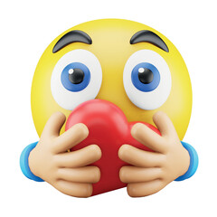 Romantic heart hand emoji face 3d rendering isometric icon.