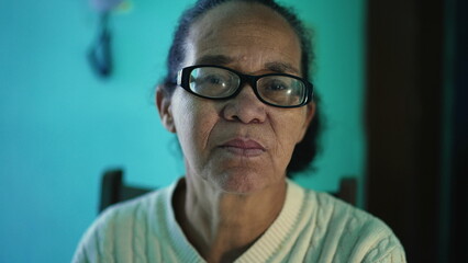 An African American senior woman portrait closeup face. A black elderly hispanic person