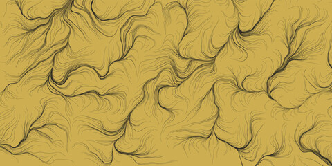 Abstract Modern Style Geometric Background Design, Mustard Yellow and Black Flowing Spreading Curving Lines Pattern - Digitally Generated Line Art, Template in Editable Vector Format