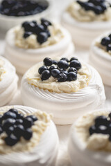 Homemade delicious mini Pavlova meringue made of fresh berries and mascarpone