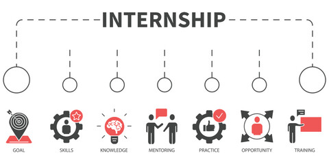 internship Vector Illustration concept. Banner with icons and keywords . internship symbol vector elements for infographic web