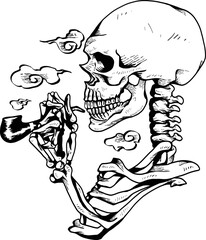 
Cigar pipe with skeleton devil bw