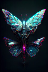cyborg butterfly, futuristic style, digital art - obrazy, fototapety, plakaty