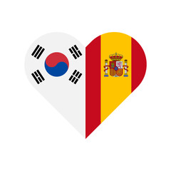 unity concept. heart shape icon with south korean and spain flags. vector illustration isolated on white background