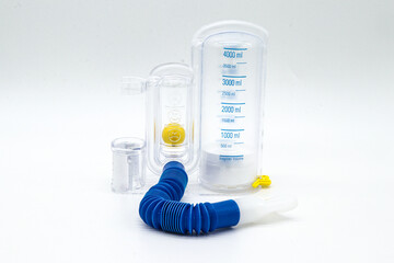 medical suction gauge for lung training isolated on white background