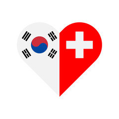 unity concept. heart shape icon with south korean and swiss flags. vector illustration isolated on white background