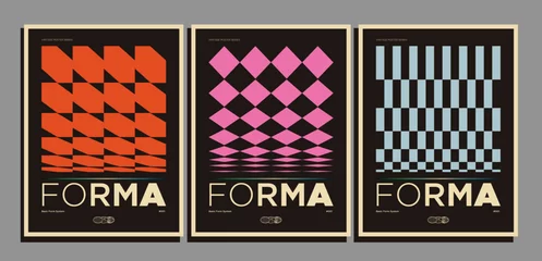  Set or retro styled posters with geometric vintage colored patterns for wall art prints or covers. Vector illustration © paul_craft
