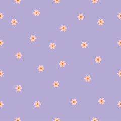 orange cute seamless flower illustration  pattern on purple background .