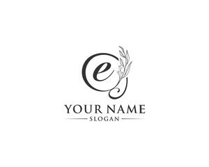 Beautiful letter E logo design, logo E vector, handwritten logo of signature, wedding, fashion shop, cosmetics shop, beauty shop, boutique, floral creative logo design.