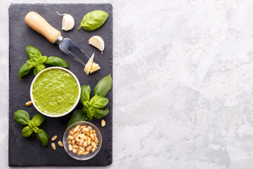 Pesto sauce and ingredients