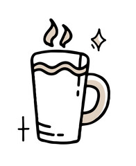 Coffee mug doodle Clipart in black and beige Vector illustration in hand-drawn style