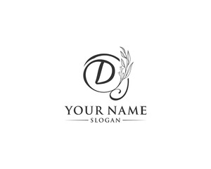 Beautiful letter D logo design, logo D vector, handwritten logo of signature, wedding, fashion shop, cosmetics shop, beauty shop, boutique, floral creative logo design.