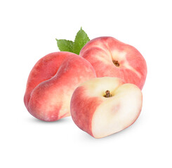 Fresh donut peach with leaves isolated on white background