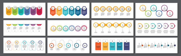 Collection of business infographic design template with options, steps or processes. Can be used for presentation, diagram, annual report, web design, workflow layout
