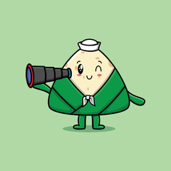 Cute cartoon chinese rice dumpling sailor with hat and using binocular cute modern style design
