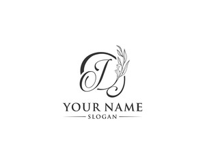 Obraz premium Beautiful letter J logo design, logo J vector, handwritten logo of signature, wedding, fashion shop, cosmetics shop, beauty shop, boutique, floral creative logo design.