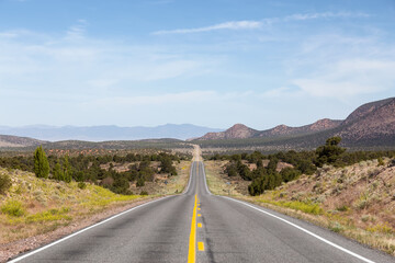 Scenic Highway Route in the Desert with American Mountain Landscape. Sunny Morning. Utah, United States of America.