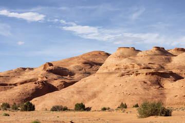 Desert Rocky Mountain American Landscape. Sunny Blue Sky Day. Oljato-Monument Valley, Utah, United States. Nature Background