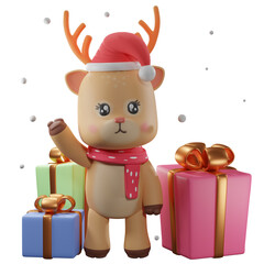 3D Render illustration, Christmas reindeer with gift box, used for web, app, infographic, advertising, etc
