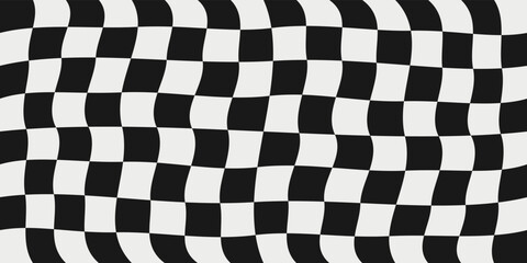 Pattern with a checkerboard pattern. Vector black and white checkerboard and convex, curved. Seamless simple pattern of chess cells.
