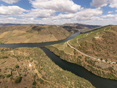Aerial view of Coa River in Vale de Afonsinho, Portugal.
