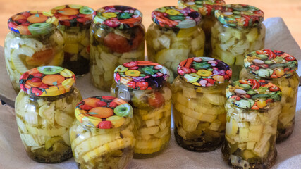 glass jars, storing products for the winter, home canning concept