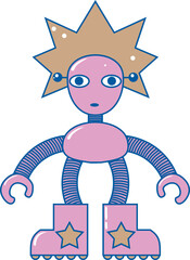 Funny vector robot in flat style isolated on white background