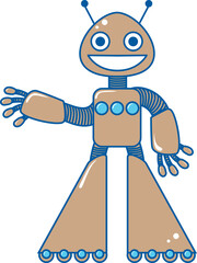Funny vector robot in flat style isolated on white background