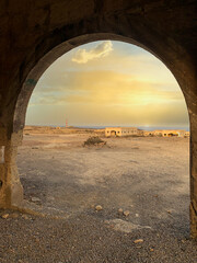 Sunset and Poris lighthouse from the ruins of the former leper colony of Abades. Tenerife © Migeli Barrios