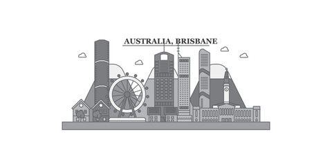 Australia, Brisbane city skyline isolated vector illustration, icons
