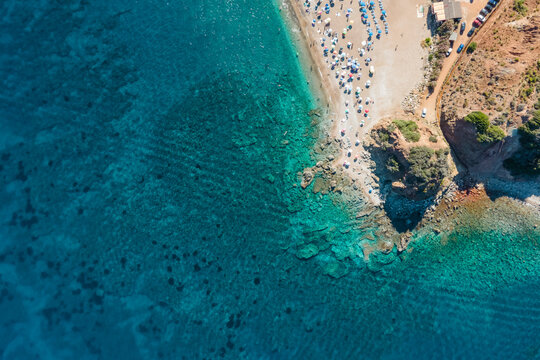 Aerial view of Seregola beach in Rio, Elba Island, Tuscany, Italy.
