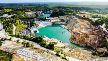 A large hole formed by mining, the view is quaint and beautiful. mining industry concept